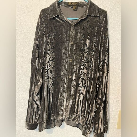 Vintage Seta Per Uomo shirt Italy. Black, grey silk blend sz L - Picture 1 of 7